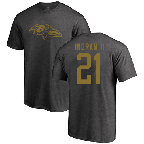 Men Baltimore Ravens Ash Mark Ingram II One Color NFL Football #21 T Shirt->baltimore ravens->NFL Jersey